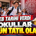 MEB tarihi verdi: Okullar 9 gün tatil olacak