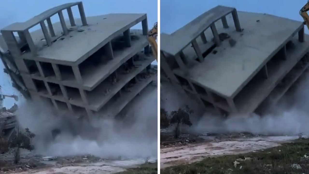 Gaziantep’te ağır hasarlı 8 katlı bina yıkıldı