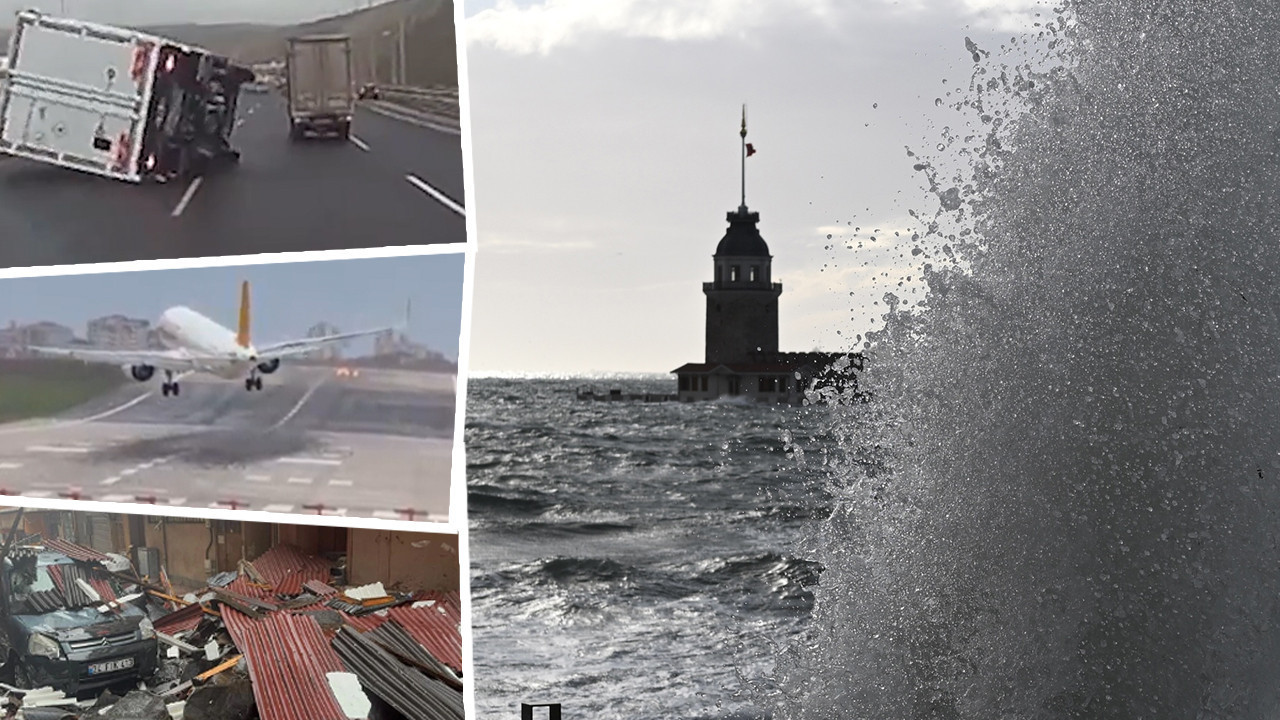 Fırtına İstanbul'u esir aldı: TIR’lar devrildi uçaklar pisti pas geçti