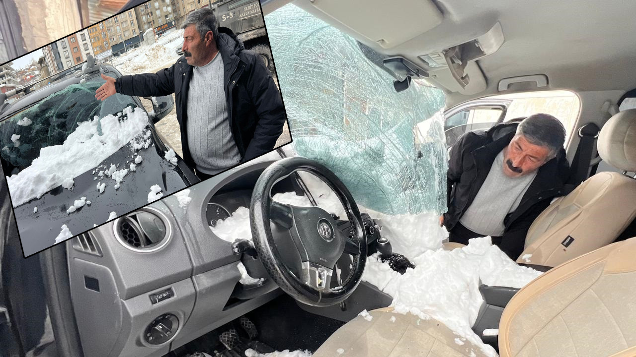 Kar kütlesi aracın üzerine düştü: Hakkari korkunç an: 1 yaralı