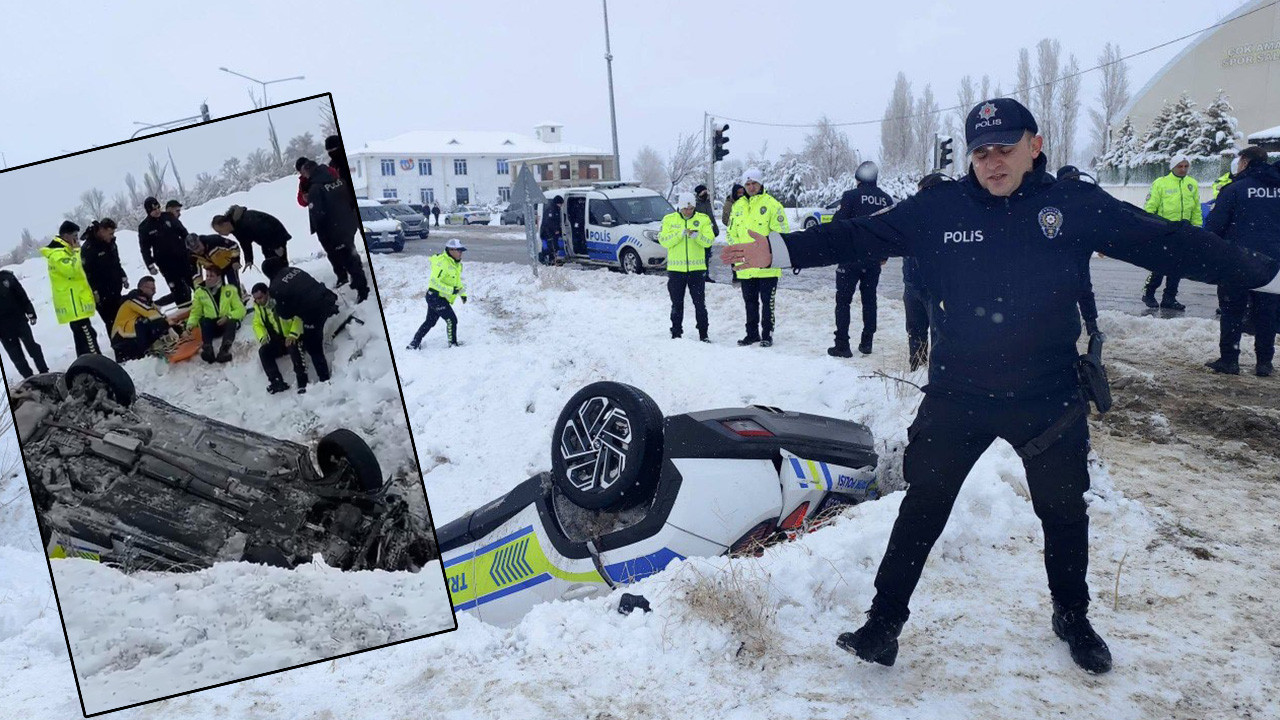 Polis aracı şarampole devrildi: Göreve gidiyorlardı: 2 Yaralı