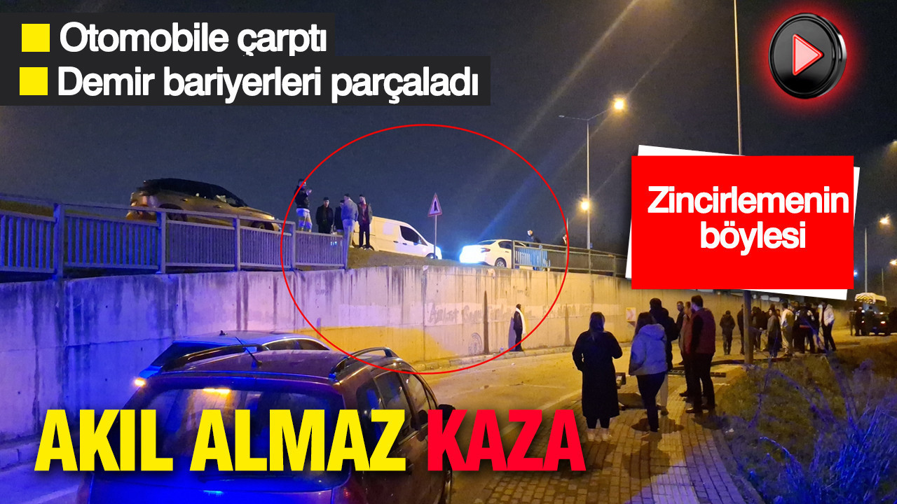 Akıl almaz kaza: Otomobile çarptı, demir bariyerleri parçaladı. Zincirlemenin böylesi