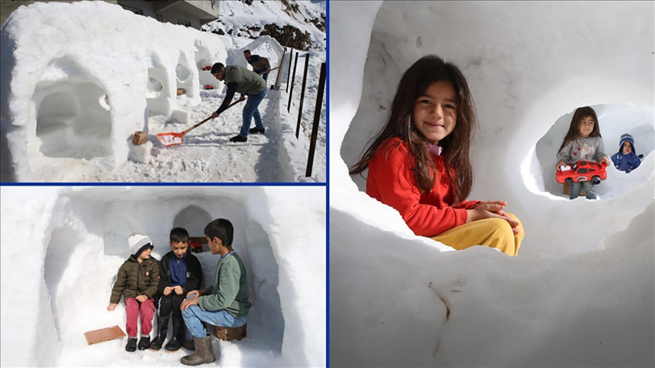 Kürek ve malayla mucize yarattı: Kardan oyun grubu çocukları büyüledi