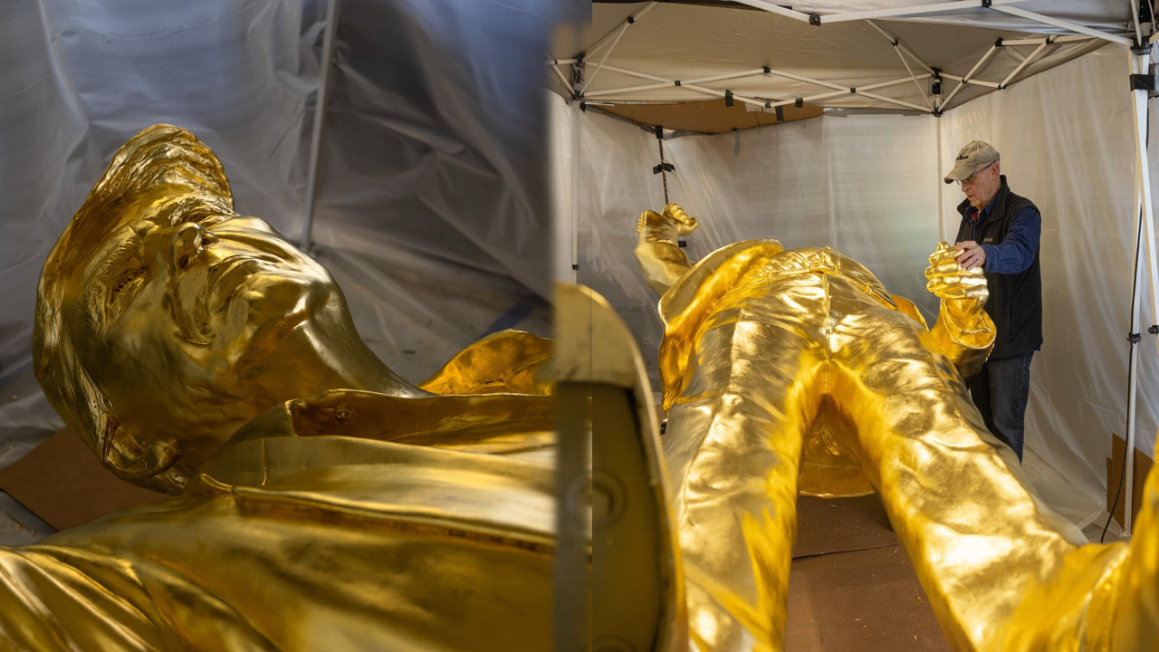 13 milyon liraya dev Trump heykeli diktiler: Tamamı altın kaplama