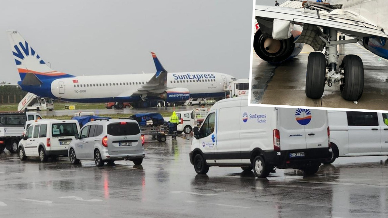 Antalya'da kalkışa hazırlanan uçağın tekerlekleri yerinden çıktı