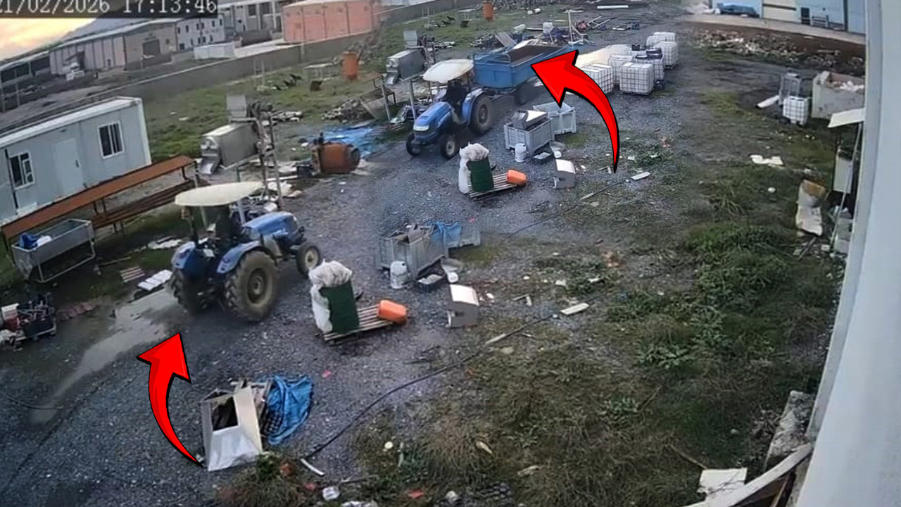 Hırsızın rahatlığı pes dedirtti: Fabrika bahçesinden traktörle römorku çaldı