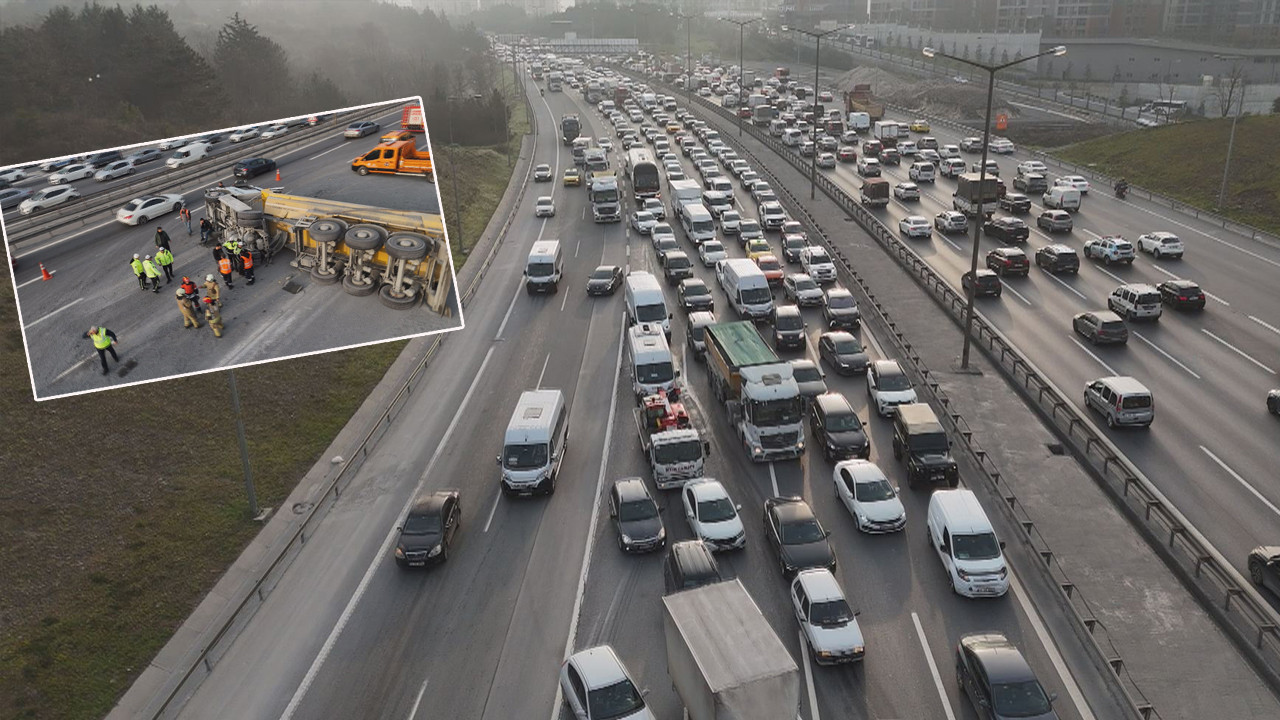 TEM’de kilometrelerce kuyruk: Dev kamyon yolu kapattı