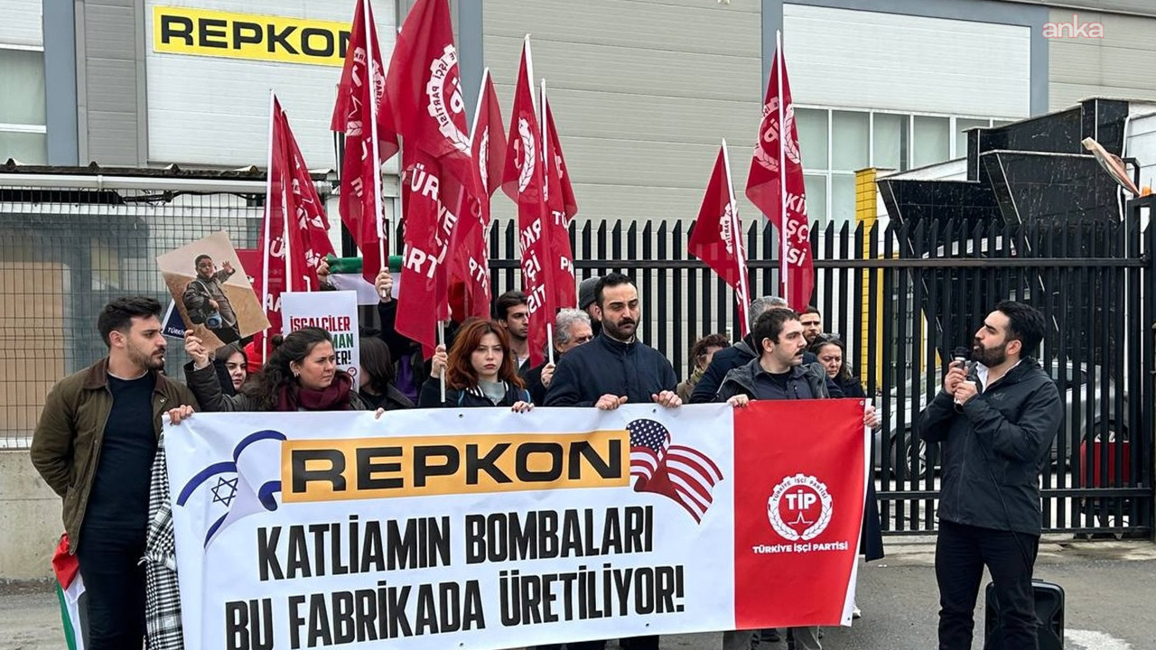 İsrail'e silah ihracatı yapan şirketin önünde zincirli eylem