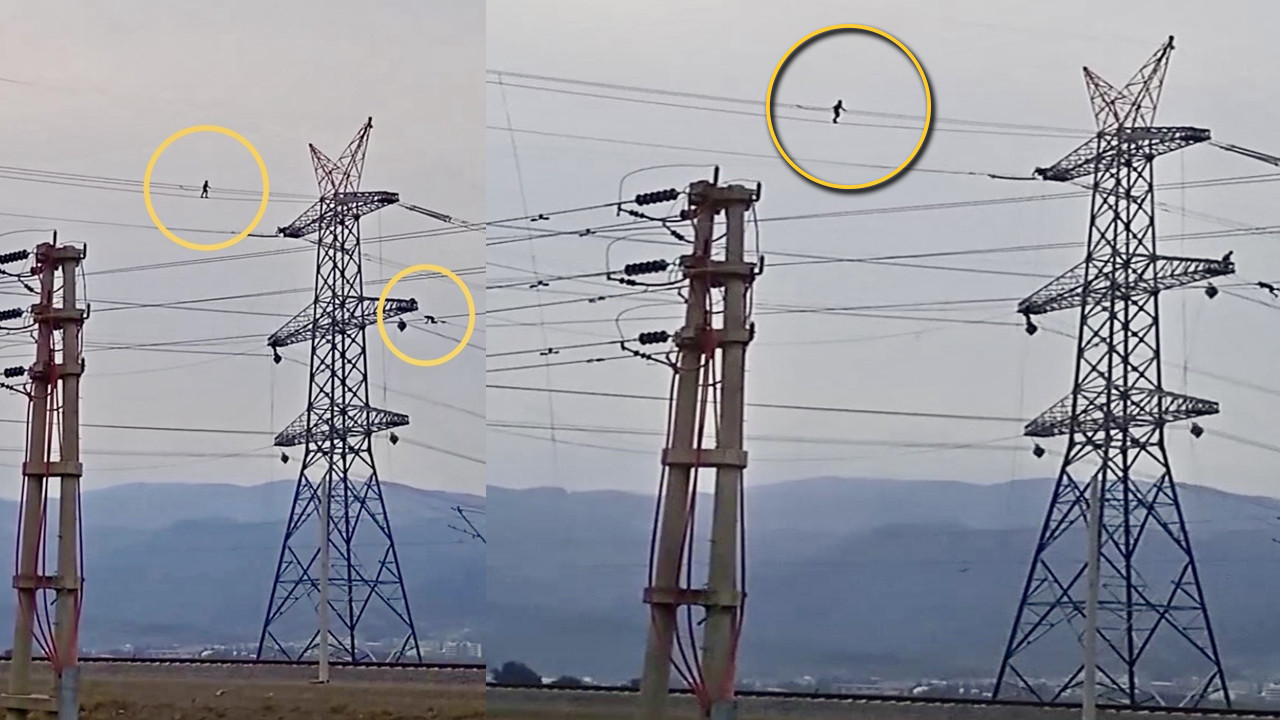 Herkes aşağıdan korkuyla izledi: Onlar tellerin üzerinde yürüdü