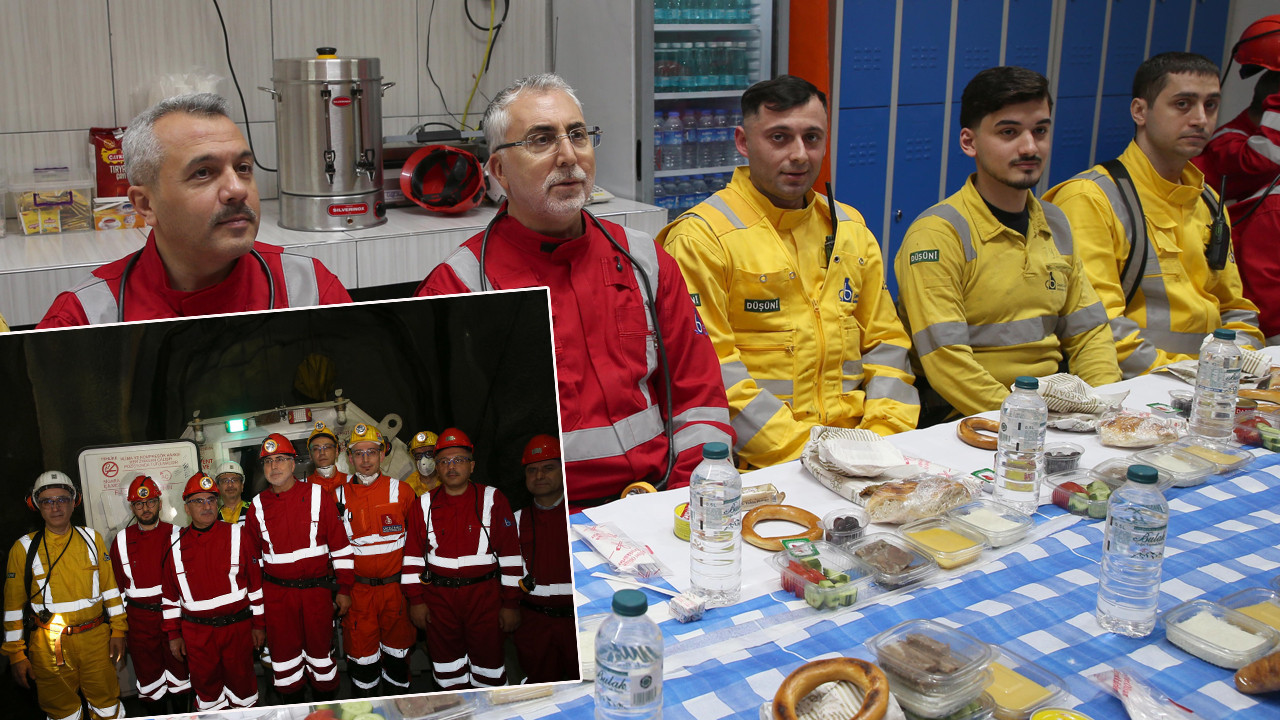 Yerin 320 metre altında manevi buluşma: Bakan Işıkhan madencilerle sahur sofrasında