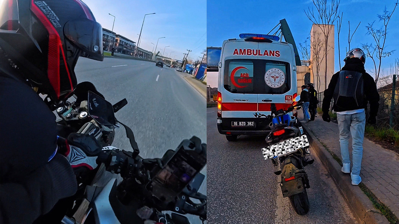 Bir anda şerit değiştiren motosiklet kaza yaptı