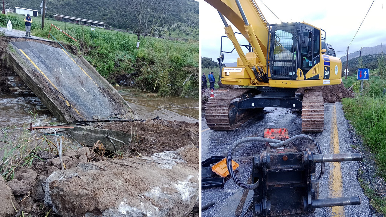 Milas’ta şiddetli yağış sonrası köprü çöktü