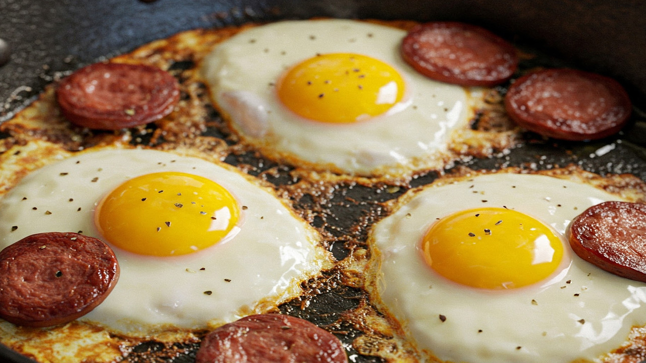 Tavada sucuklu yumurta: kıvamında ve nefis