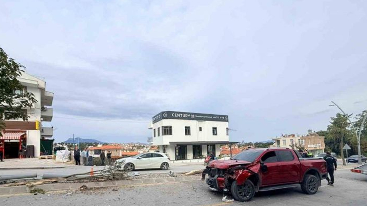 Muğla'da korkutan kaza: 2 ağaç ve elektrik direğini yerinden söküldü