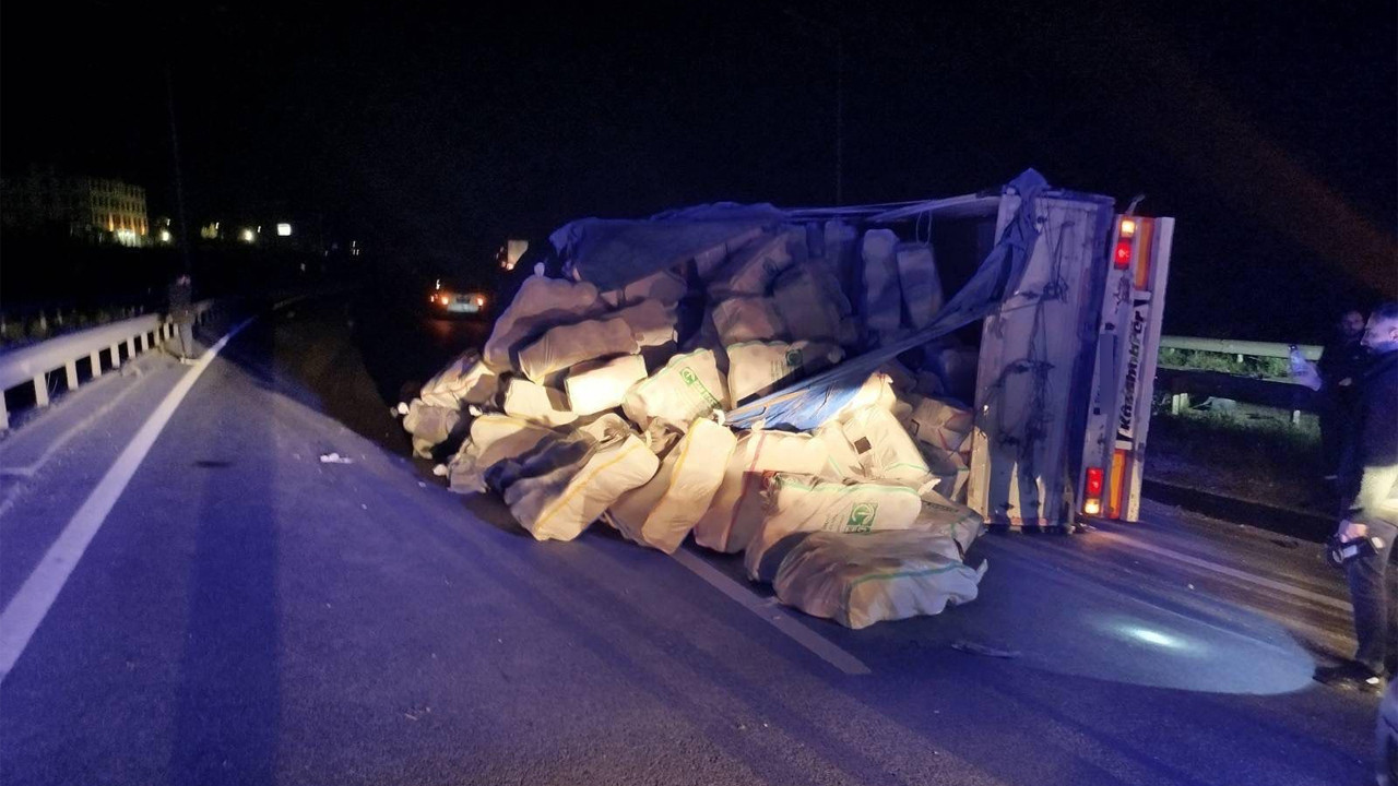 Bilecik’te devrilen tırın sürücüsü yaralandı