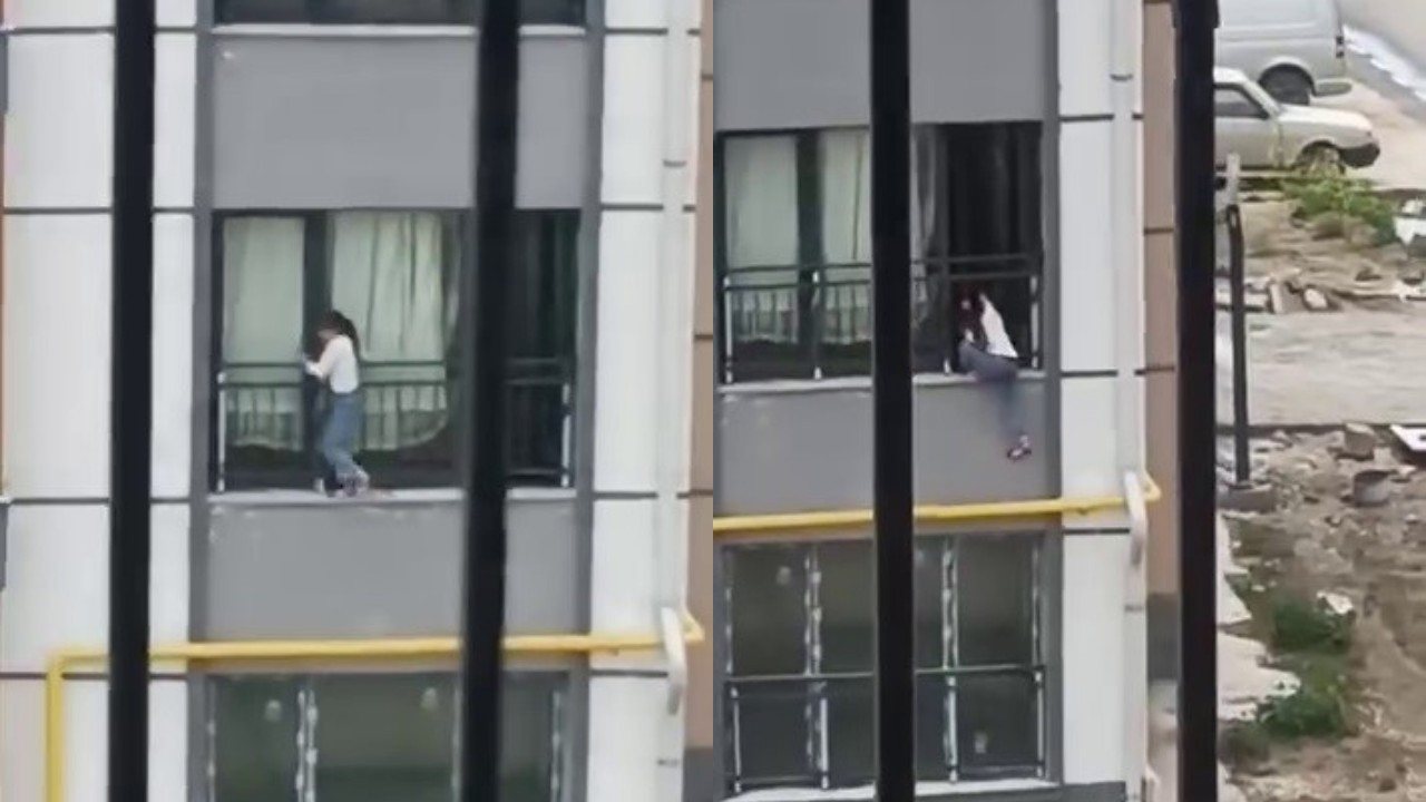 Yürekler ağza geldi: Camdan çıkarak korkuluklarda gezindi