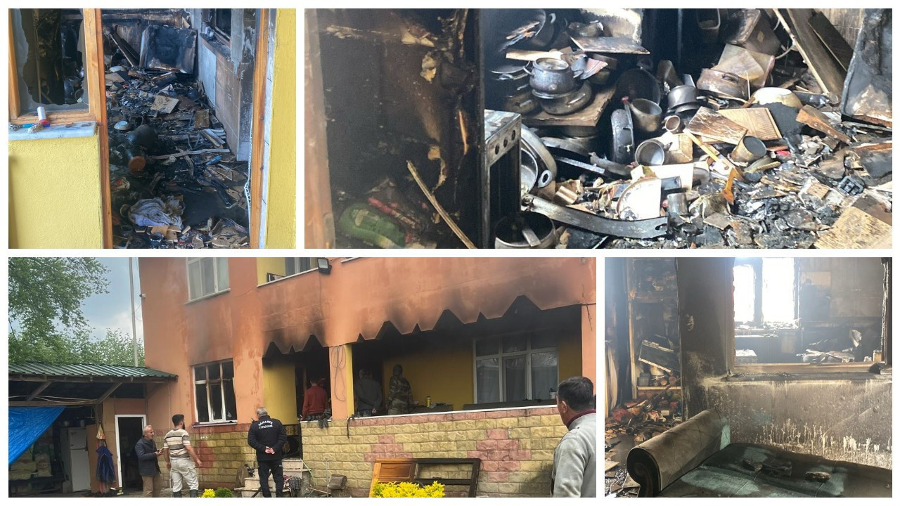 İki katlı evde korkutan yangın: Mutfak kullanılamaz hale geldi