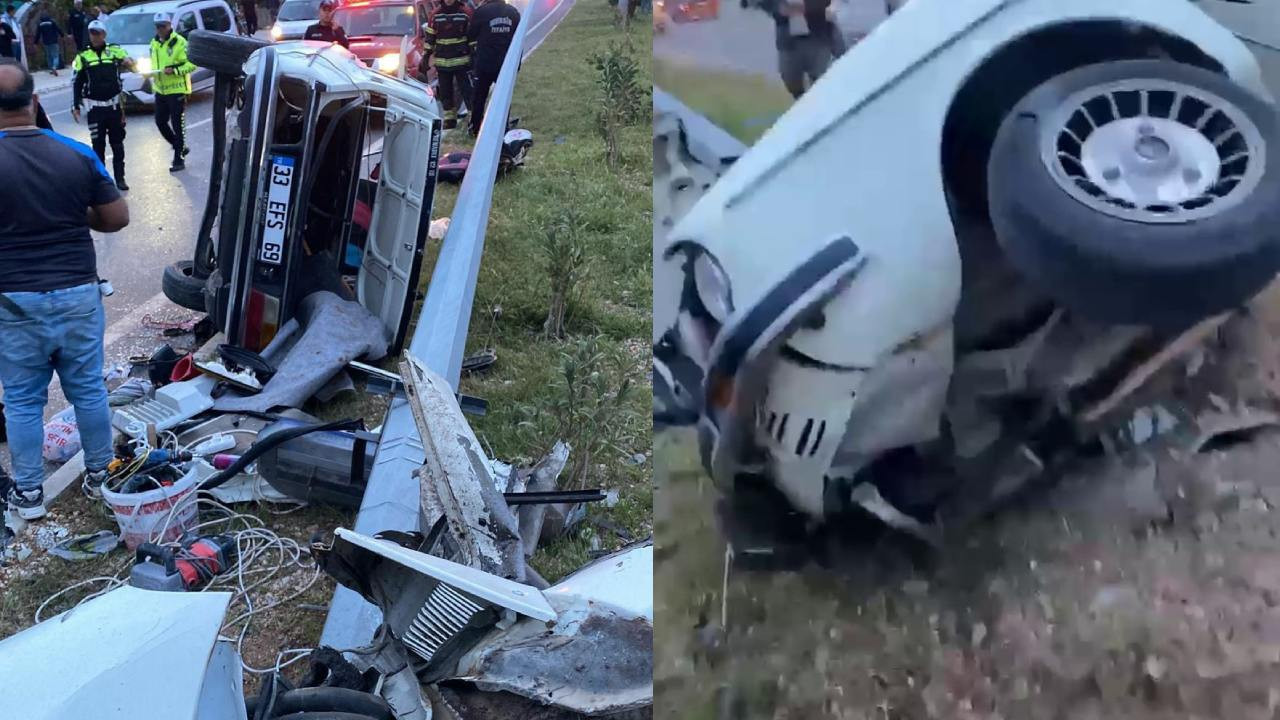 Mersin’de feci kaza: Direğe çarpan otomobil ikiye bölündü, 4 yaralı
