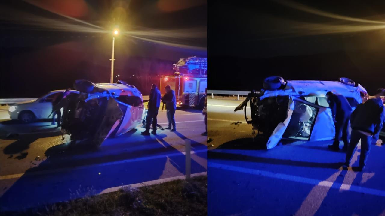 Kayseri'de kontrolden çıkan otomobil yan yattı