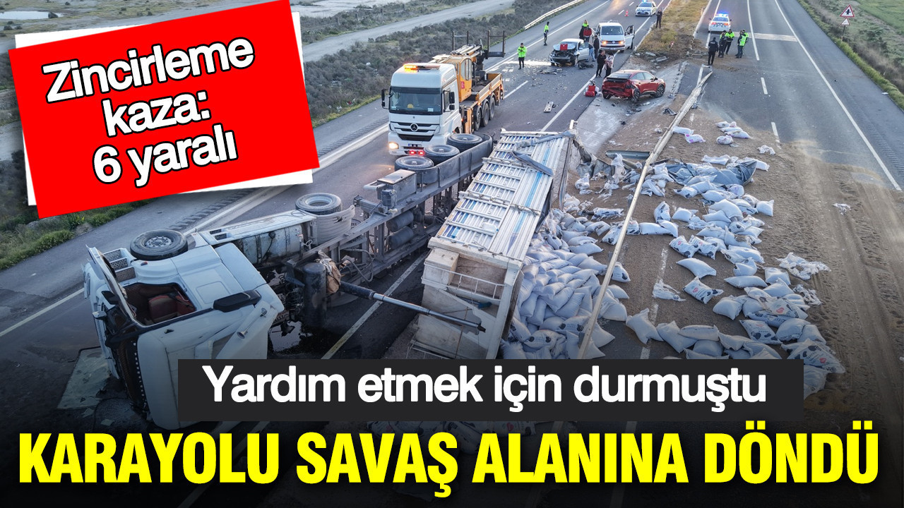 Karayolu savaş alanına döndü: Yardım için durdu: Zincirleme kaza: 6 yaralı