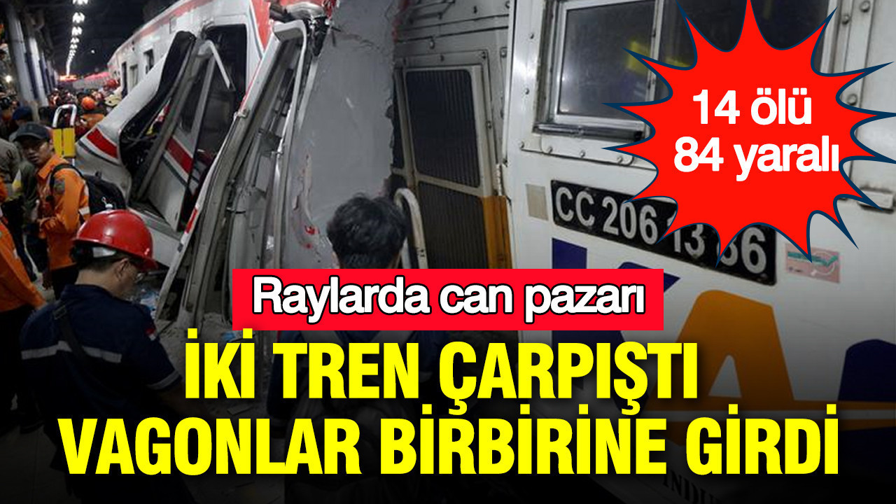 Endonezya'da iki tren çarpıştı, vagonlar birbirine…