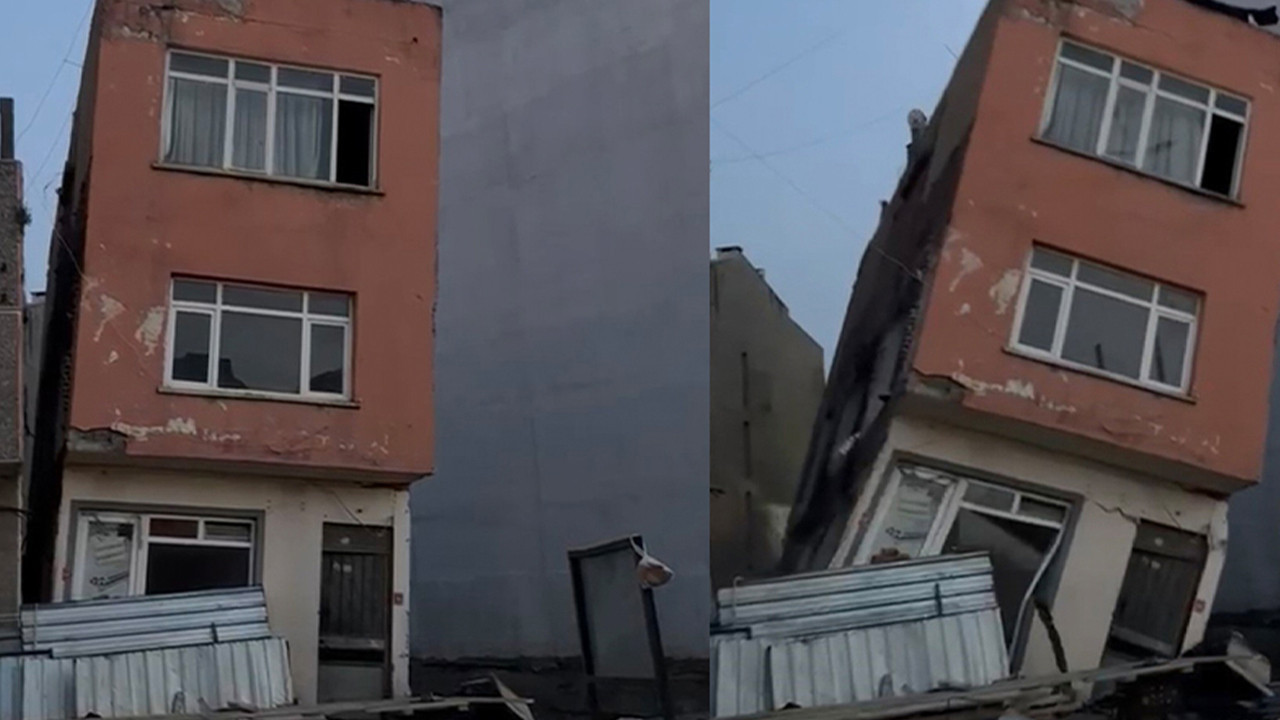 Erdek’te korkutan anlar: temel kazısı yapılan binanın yanındaki yapı yan yattı