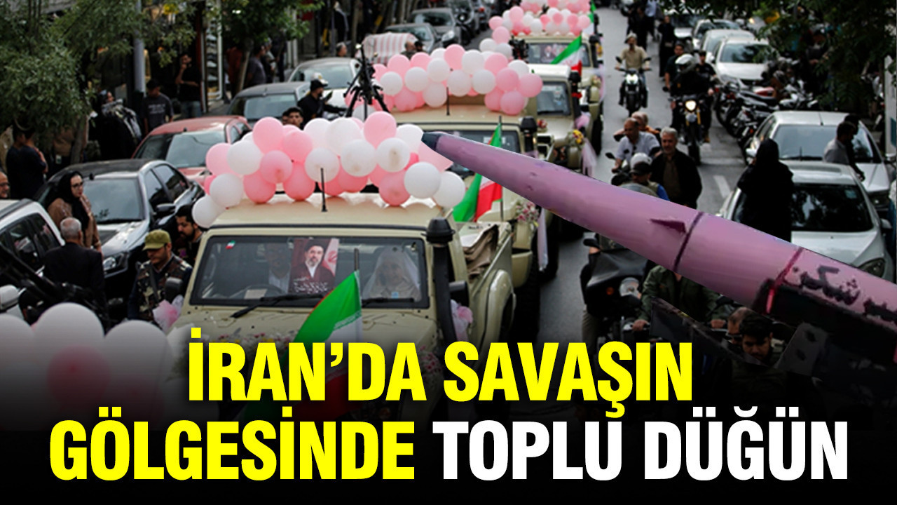İran’da savaşın gölgesinde toplu düğün: Pembe füze ve makine tüfekli araçlar…
