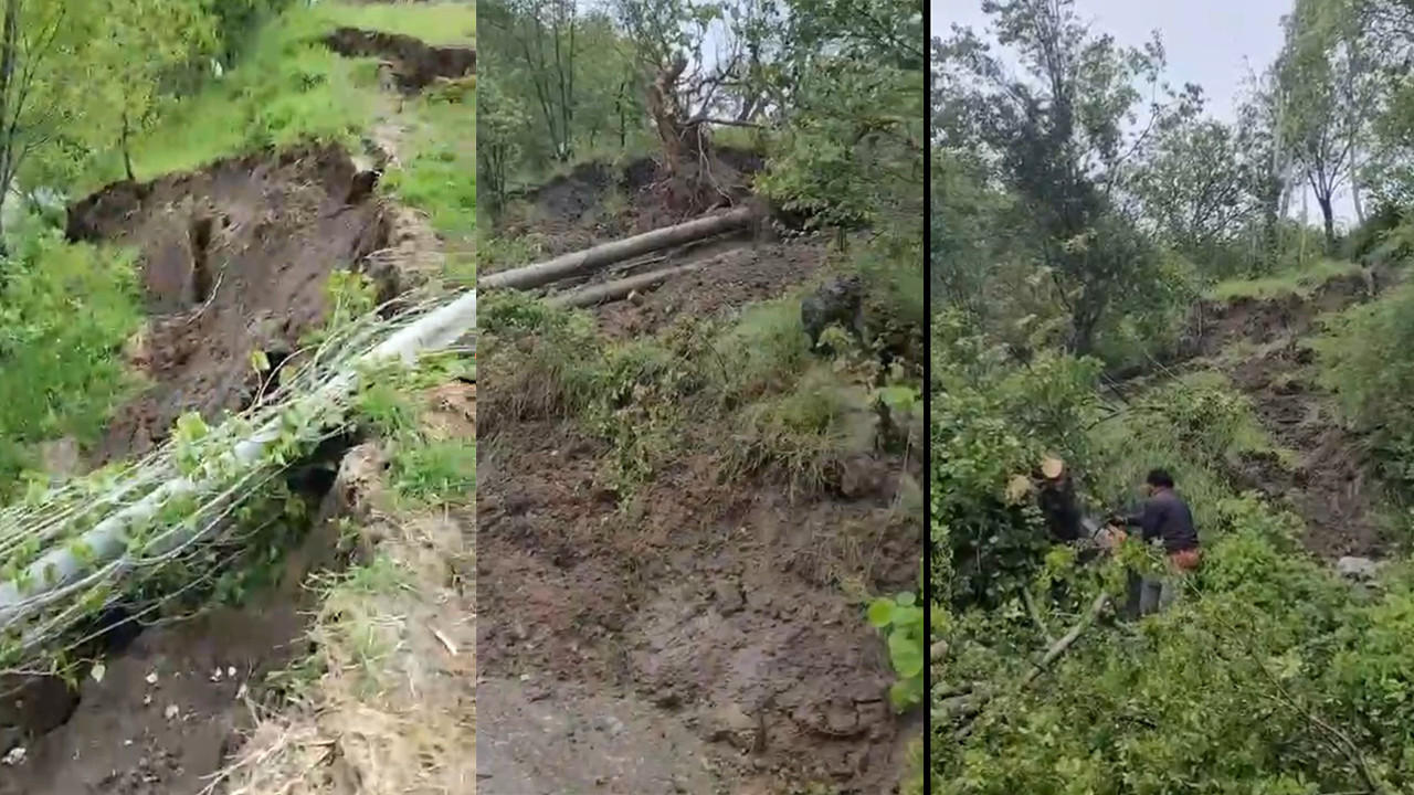 Amasya'da heyelan nedeniyle kapanan köy yolunu vatandaşlar imeceyle açtı