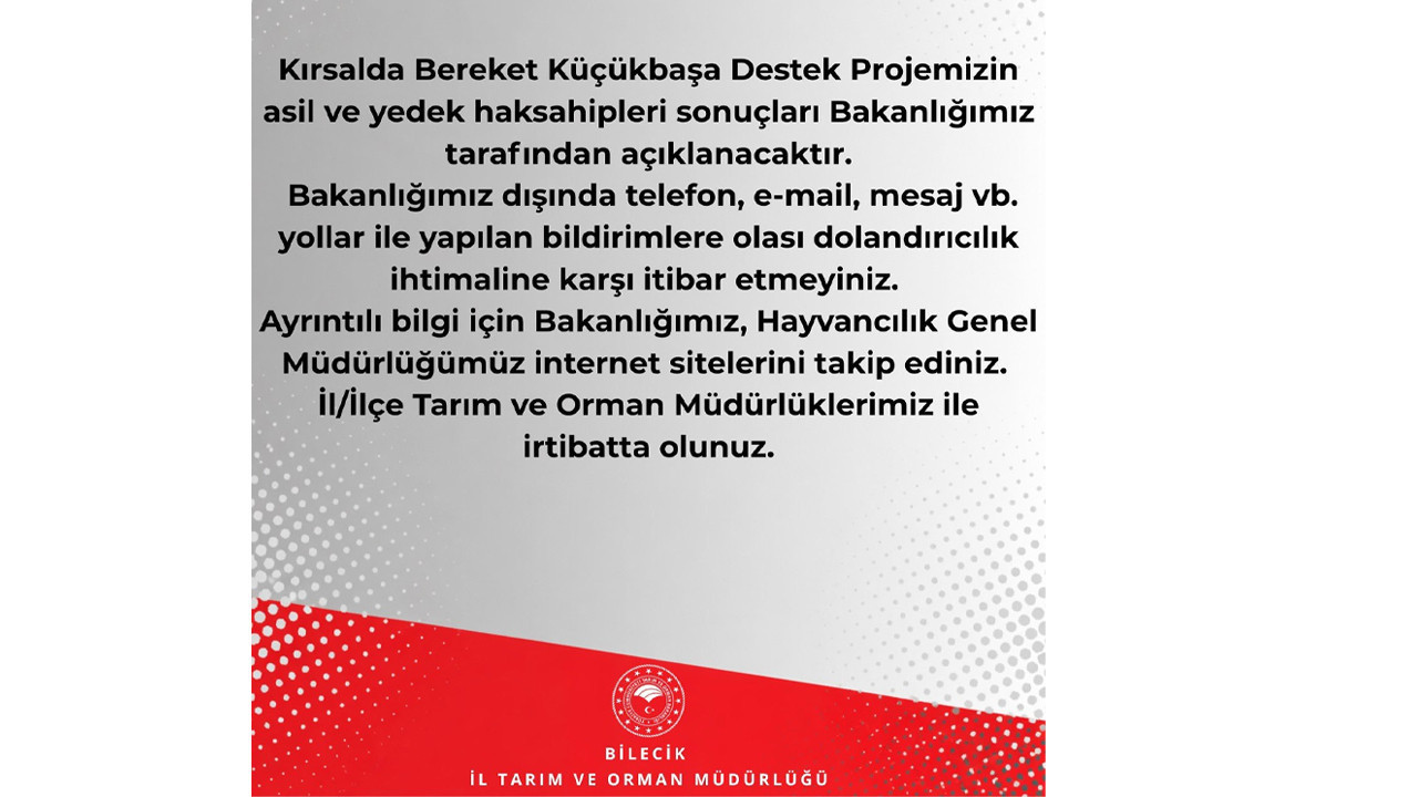 Bilecik İl Tarım ve Orman Müdürlüğü vatandaşları olası dolan