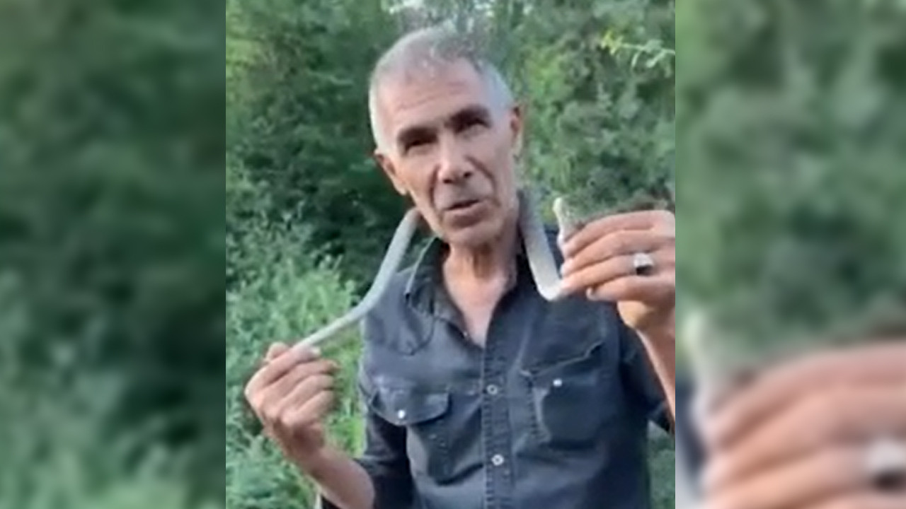 Engerek yılanını eliyle yakalayıp boynuna doladı, “benim yaptığımı yapmayın” dedi