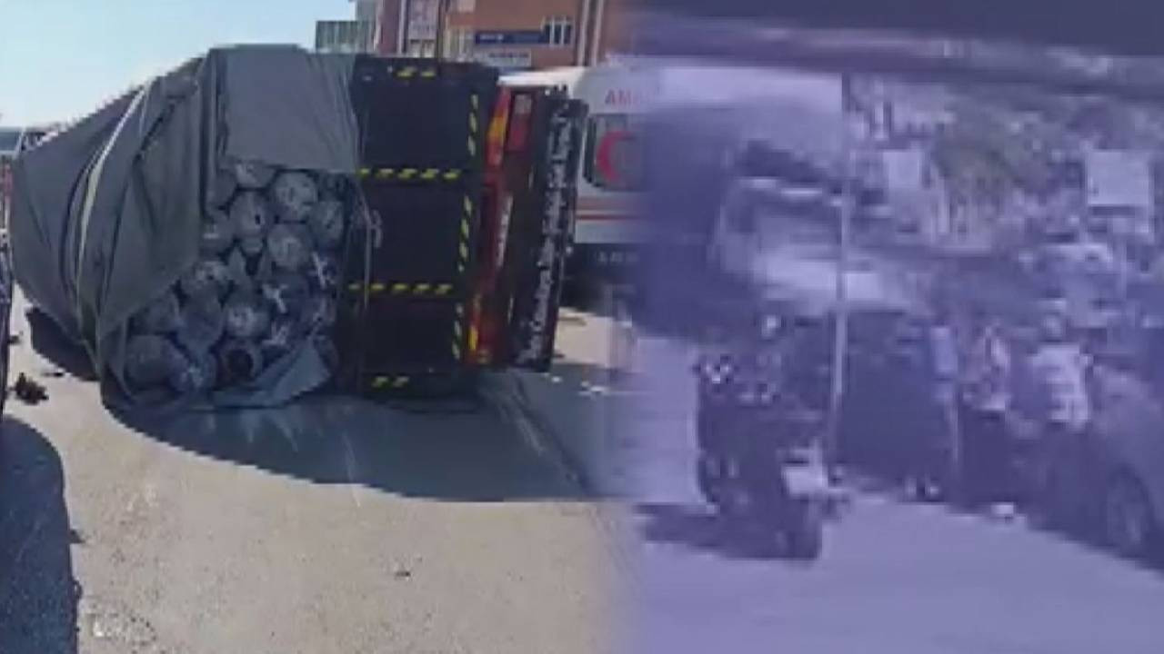 Tuzla'da korkutan kaza: Kontrolden çıkan kamyonet yola devrildi