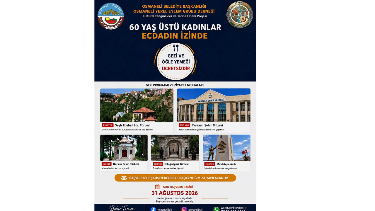 Osmaneli’de 60 yaş üstü kadınlara ücretsiz kültür ve tarih gezisi