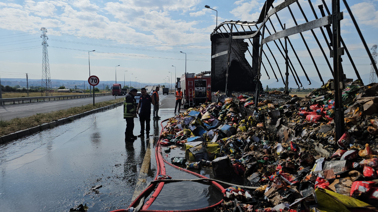 Tırın dorsesinde yangın çıktı: Yol trafiğe kapatıldı