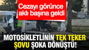 Motosikletlinin tek teker şovu, şoka d&ouml;n&uuml;şt&uuml;: Cezayı g&ouml;r&uuml;nce aklı başına geldi