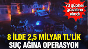 8 ilde 2,5 milyar TL&rsquo;lik su&ccedil; ağına operasyon: 73 kişi g&ouml;zaltında