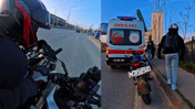 Bir anda şerit değiştiren motosiklet kaza yaptı