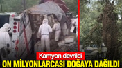 Kamyon devrildi: On milyonlarcası doğaya dağıldı
