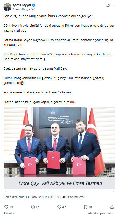 Şamil Tayyar fon sorularına 'özel hayatım' diyen Vali Akbıyık'ı istifaya çağırdı - Resim : 3