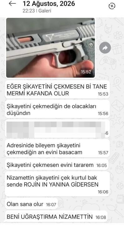 Rojin'in babasına silah fotoğraflı tehdit mesajı: Şikayetini çek yoksa kızının yanına gidersin - Resim : 2