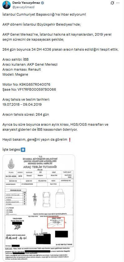 CHP’li Yavuzyılmaz’dan 'İBB aracı AKP’ye tahsis edildi' iddiası - Resim : 1