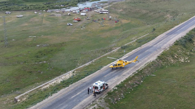 Şeker hastası için ambulans helikopter kara yoluna indi