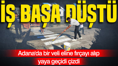 İş başa düştü: Adana'da bir veli eline fırçayı alıp yaya geçidi çizdi
