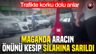 Trafikte korku dolu anlar: Maganda aracın önünü kesip silahına sarıldı