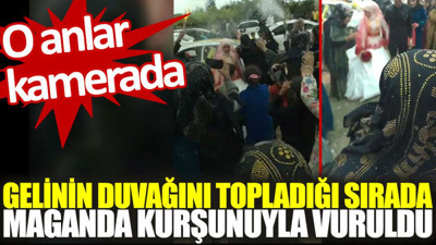 Gelinin duvağını topladığı sırada maganda kurşunuyla vuruldu: Olay anı kamerada