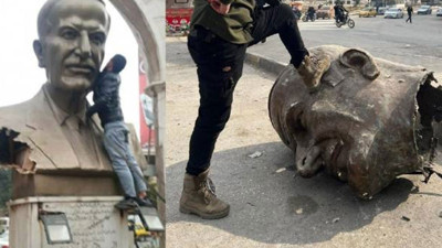 Esad'ın heykelini paramparça ettiler. Şam'dan ilk görüntüler geldi