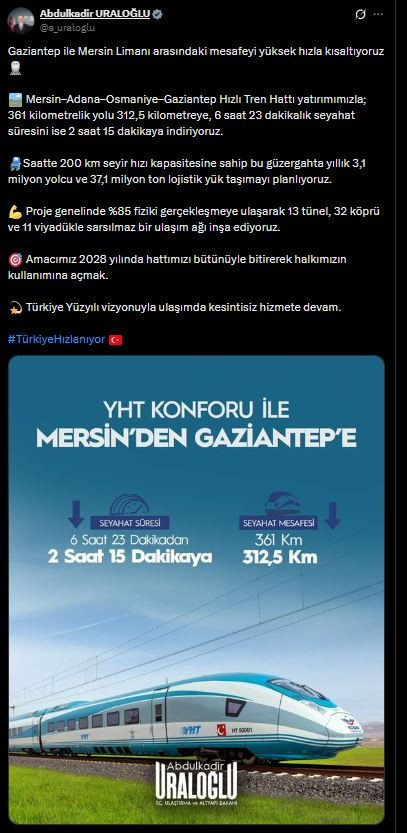 6 saatlik yolculuk 2 saate iniyor: Abdülkadir Uraloğlu hızlı trenin detaylarını paylaştı - Resim : 1
