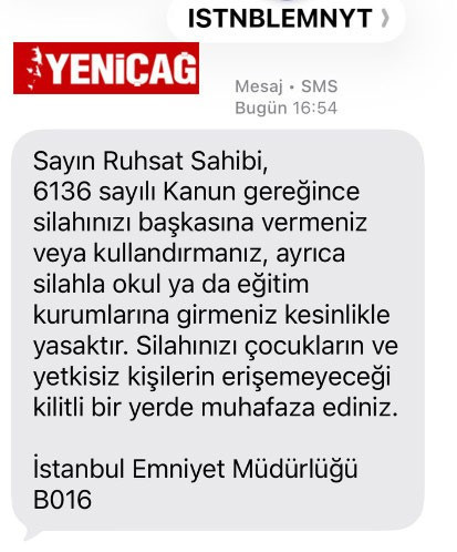 İstanbul’daki ruhsatlı silah sahiplerinin telefonlarına mesaj - Resim : 2