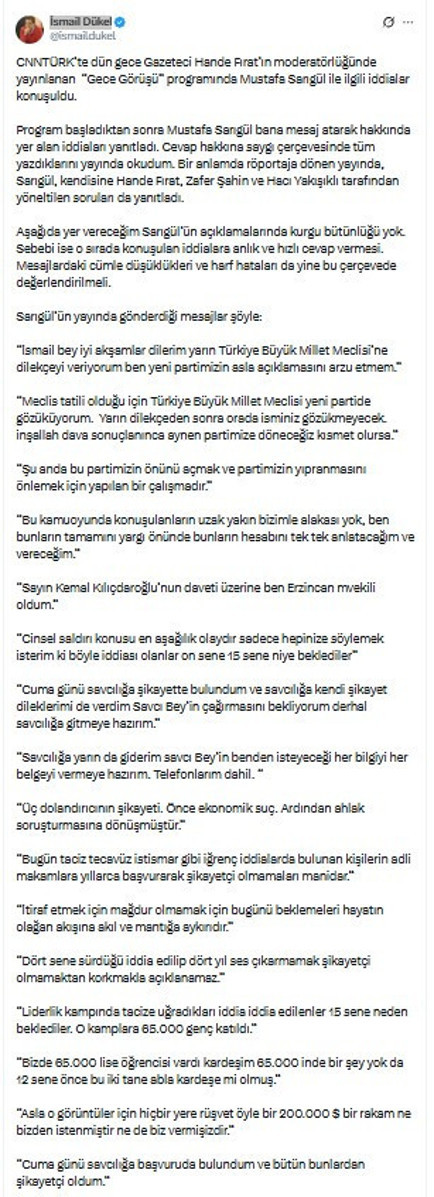 İsmail Dükel canlı yayında Sarıgül'ün notunu okudu: Savcı beyin çağırmasını bekliyorum - Resim : 3