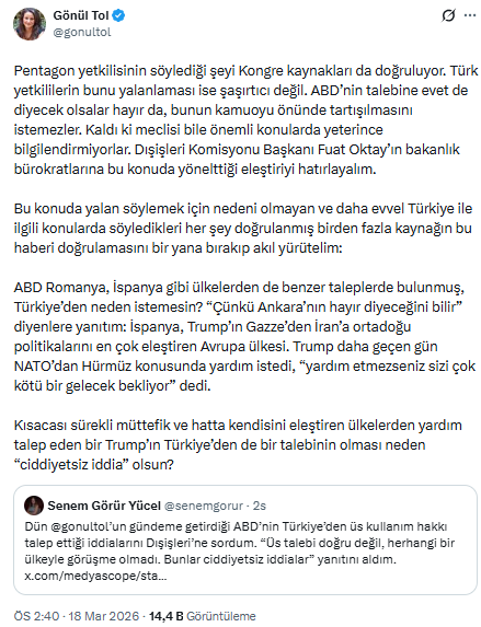 Pentagon yetkilisi Akademisyen Gönül Tol'a konuştu: ABD Türkiye'den üsleri açmasını istedi - Resim : 3