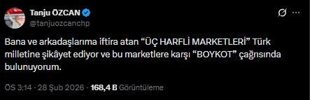 G&ouml;zaltına alınan Tanju &Ouml;zcan'dan &uuml;&ccedil; harfli marketlere boykot &ccedil;ağrısı - Resim : 2